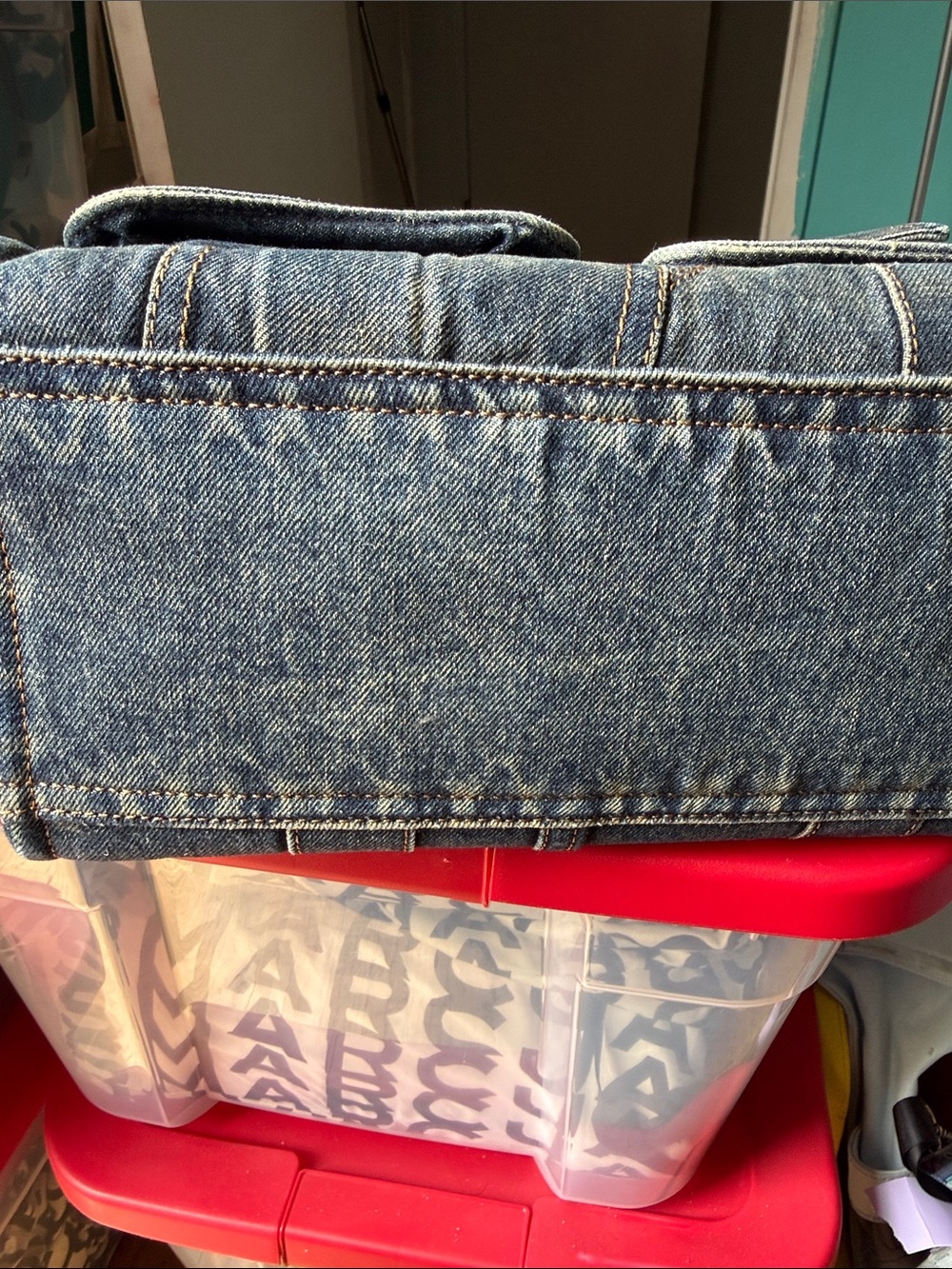 Marc Jacobs Denim Messenger Bag with Tan Accents Used - Picture 9 of 11